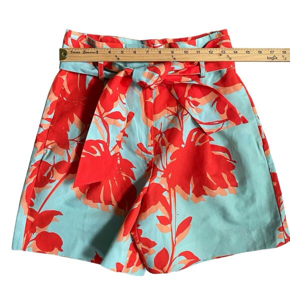 Tyler Boe Women Linen Paper Bag Shorts S/4 Floral Pleated Front High Rise Beach - Picture 4 of 8